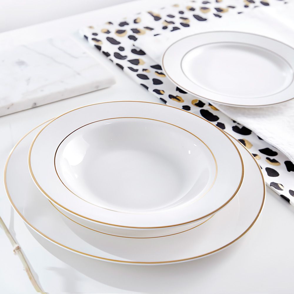 6 x assiettes creuses FILET OR - Porcelaine - 22.5cm - Novastyl