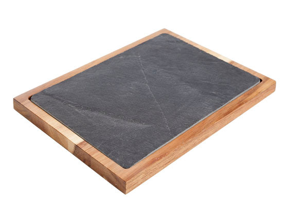 Plateau de service en acacia et ardoise - 35x25x2.5cm - Cosy&Trendy
