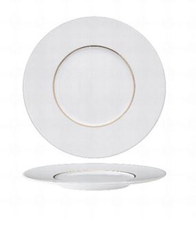 6 x assiettes en porcelaine de Limoges blanche filet doré - Essentia - Ø 23 cm