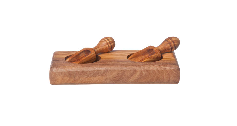 Duo de Sel & Poivre avec 2 Cuillères – Bois d’Olivier Naturel