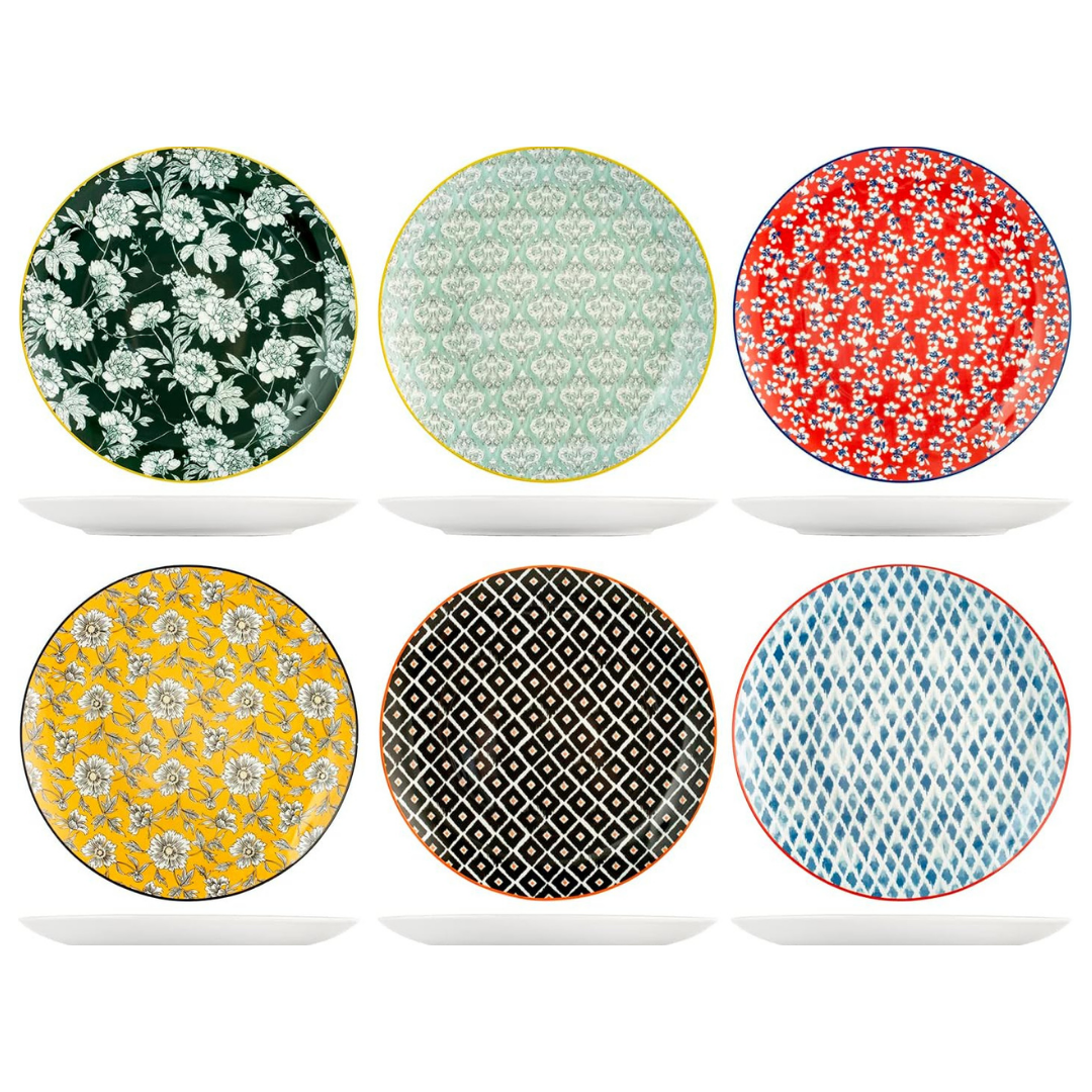 6 x assiettes plates assorties COLORFUL - 27 cm - H&H - AODB - Aux origines du barH&H