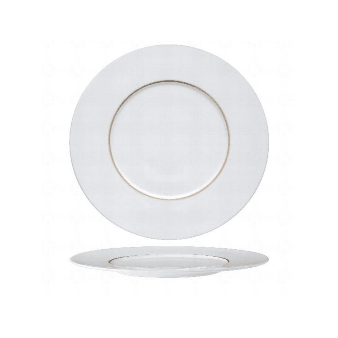 6 x assiettes en porcelaine de Limoges blanche filet doré - 23cm - Essentia - AODB - Aux origines du barEssentia