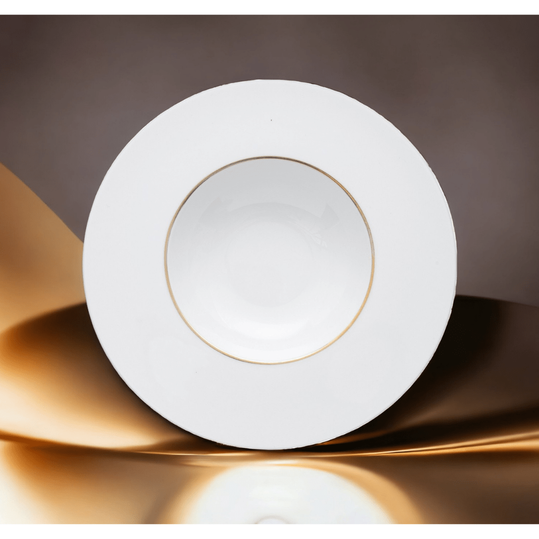 6 x assiettes en porcelaine de Limoges blanche filet doré - 23cm - Essentia - AODB - Aux origines du barEssentia