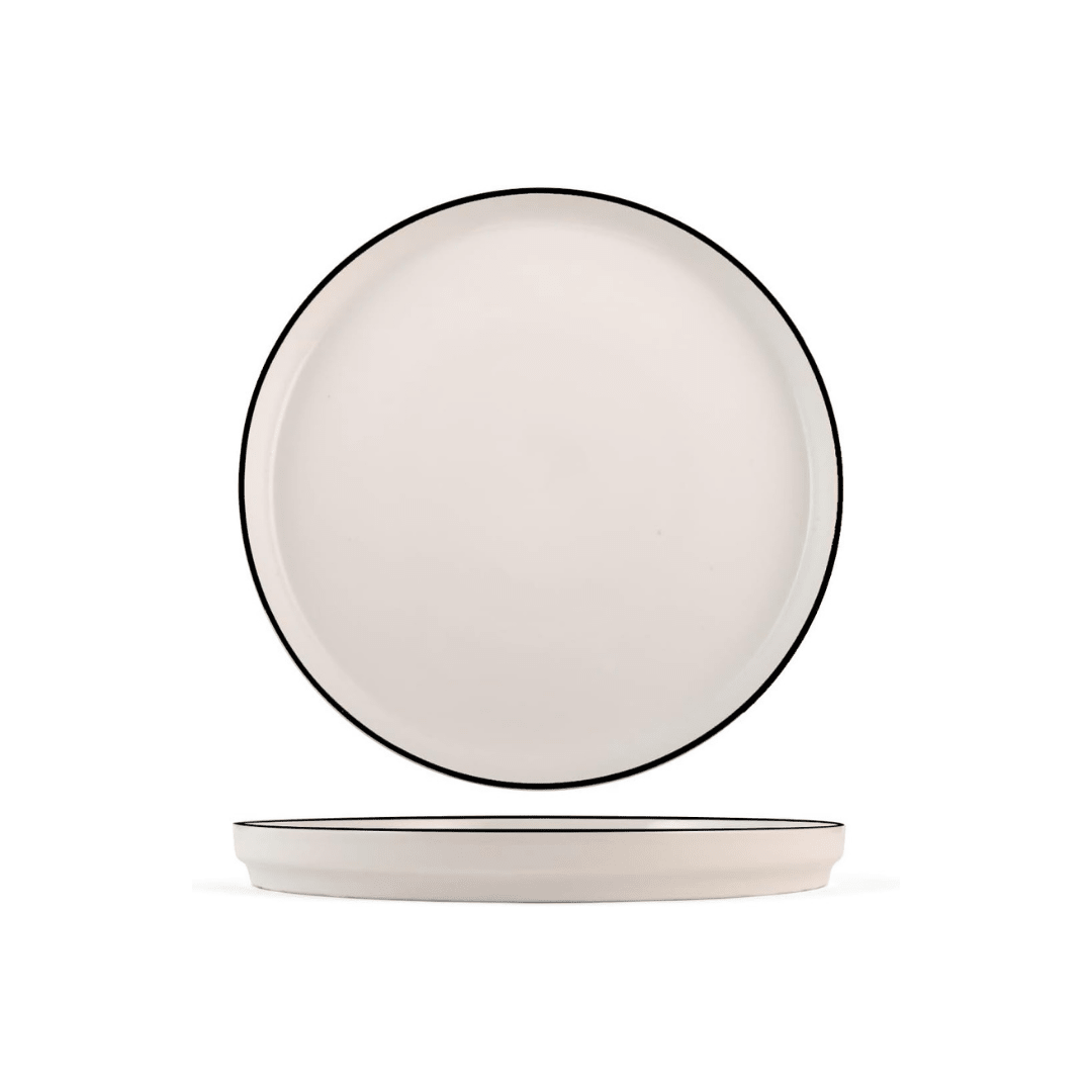 6 x assiettes plates FILET NOIR de 23cm - Porcelaine - H&H - AODB - Aux origines du barH&H