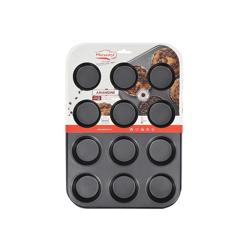 Plaque à 12 muffins AMANDINE - Acier carbone - Menastyl