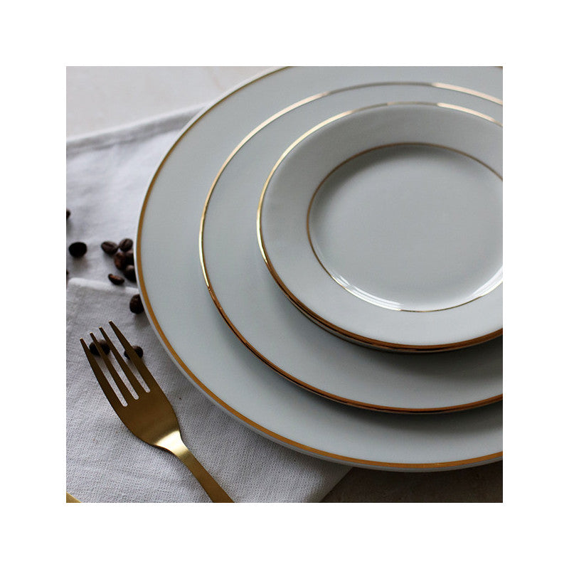 6 x assiettes plates FILET OR - Porcelaine - 26,5cm - Novastyl