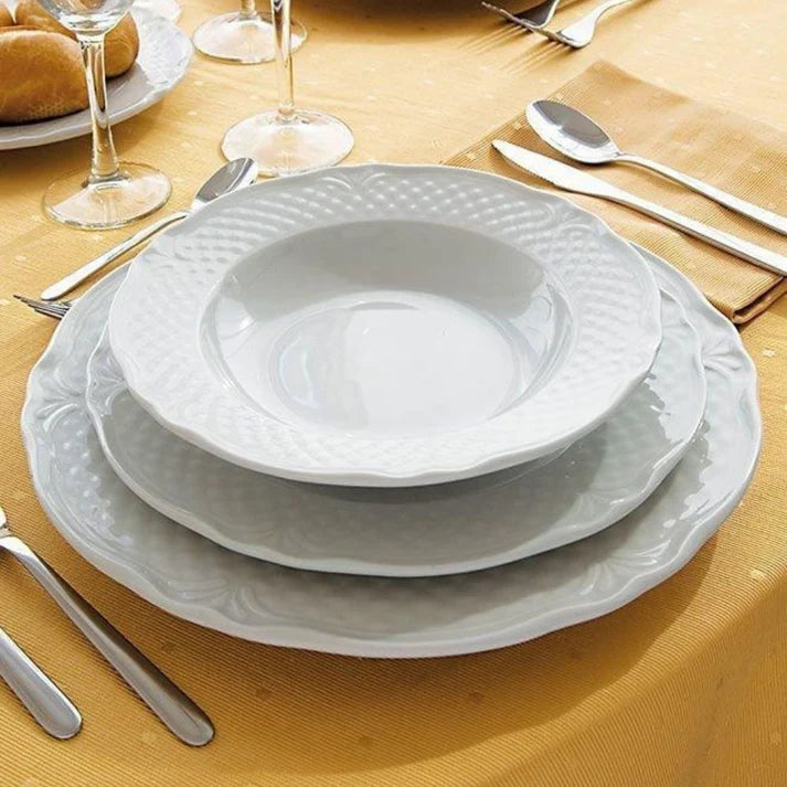 12 x assiettes creuses MALAGA - 23cm - Porcelaine - Saturnia