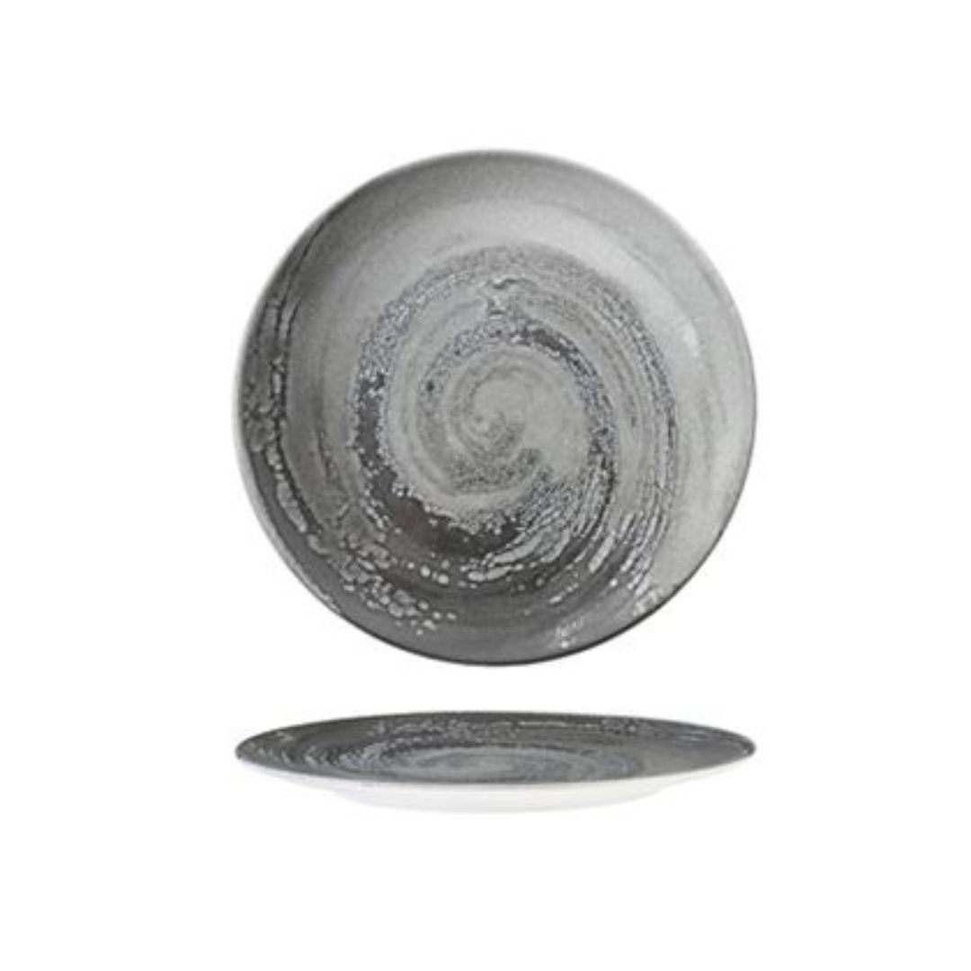 6 x assiettes plates VORTICE grise - 26cm - Porcelaine - Morini